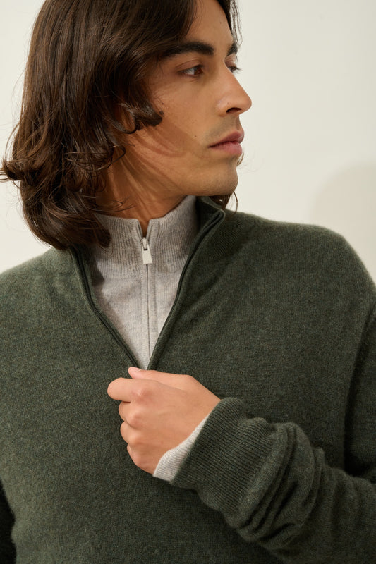 CANDICE pull camionneur kaki chiné 100% cachemire
