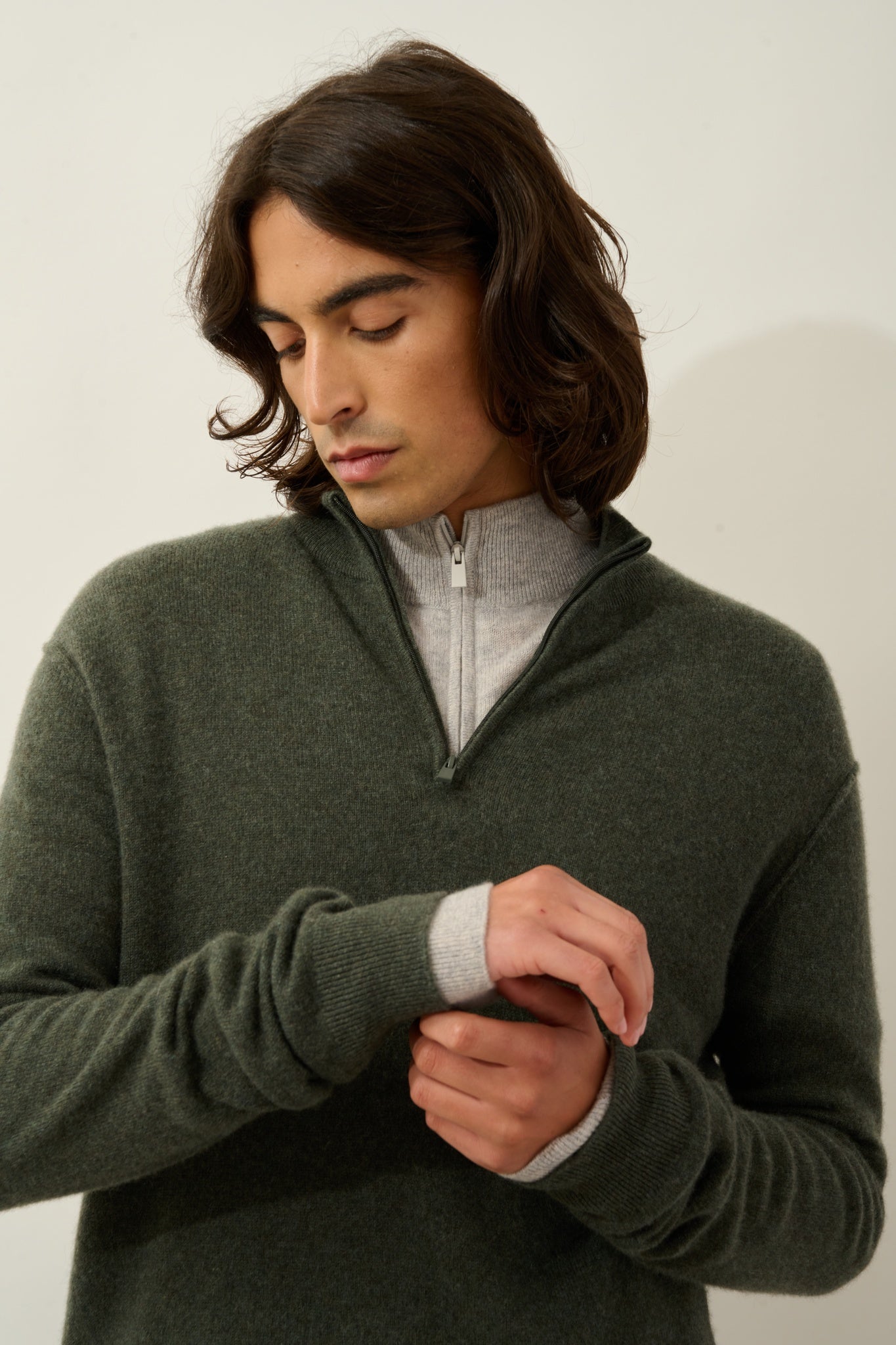 CANDICE pull camionneur kaki chiné 100% cachemire