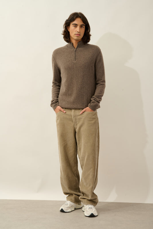 CANDICE pull camionneur taupe chiné 100% cachemire