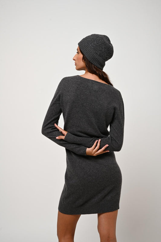 CAPELET v-neck dress anthracite mottled 100% cashmere