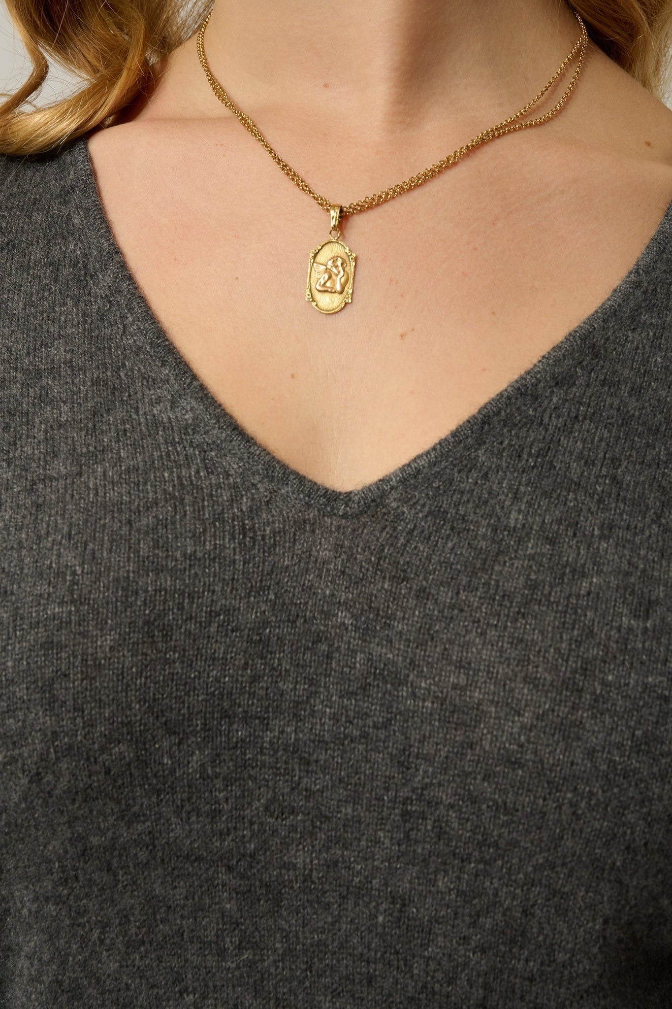 CAPELET robe col v anthracite chiné 100% cachemire