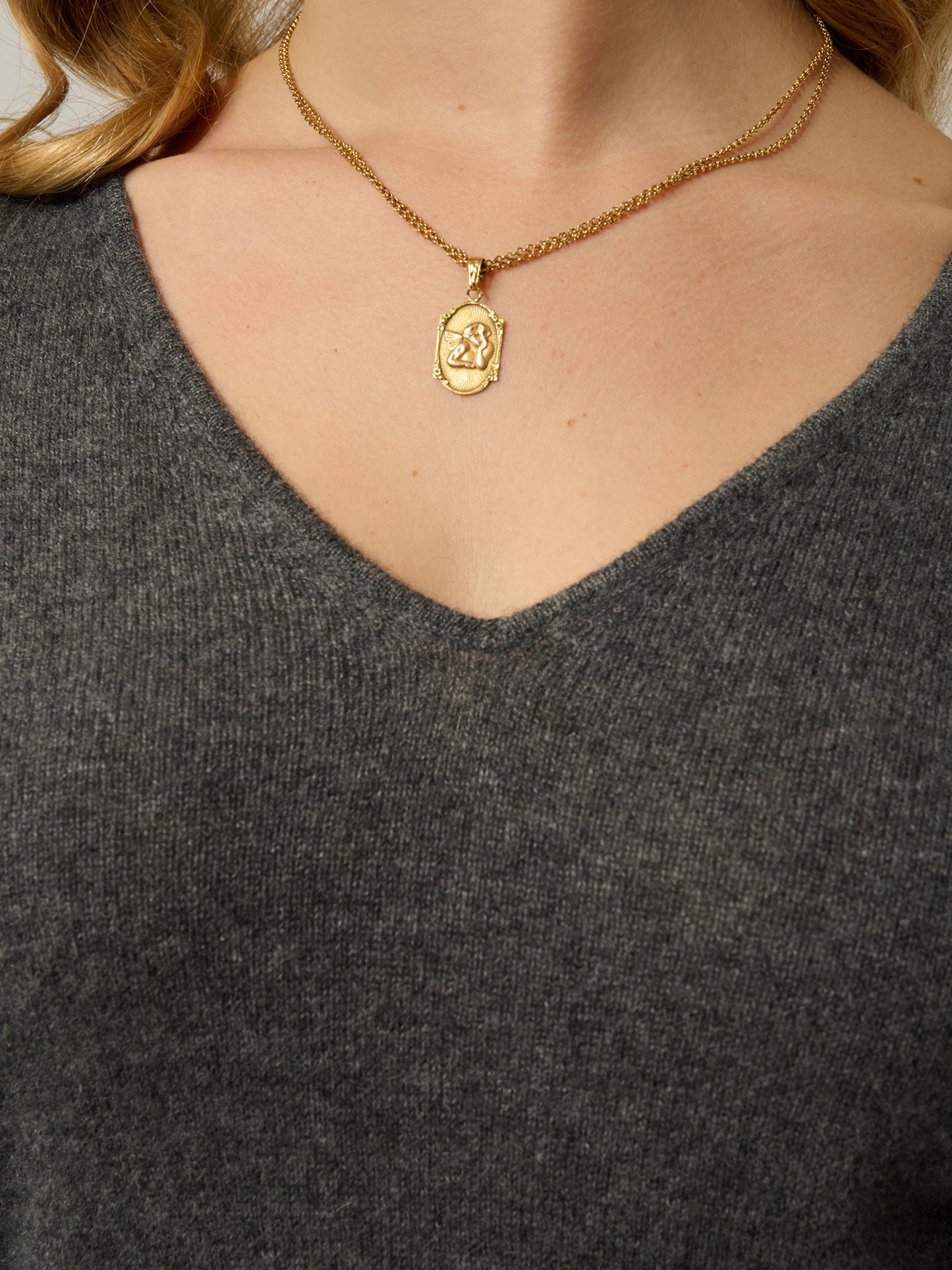 CAPELET robe col v anthracite chiné 100% cachemire