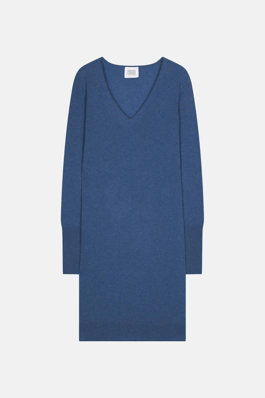 CAPELET v-neck dress denim blue 100% cashmere