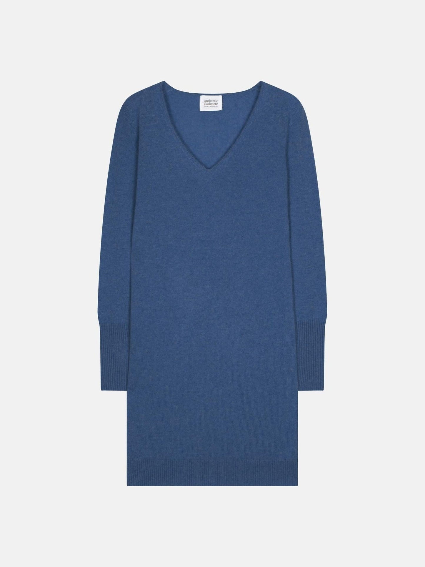 CAPELET robe col v bleu denim 100% cachemire