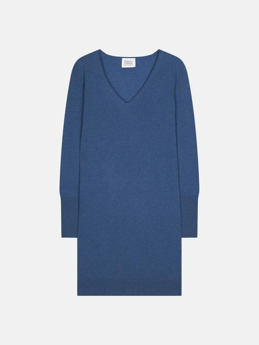 CAPELET robe col v bleu denim 100% cachemire