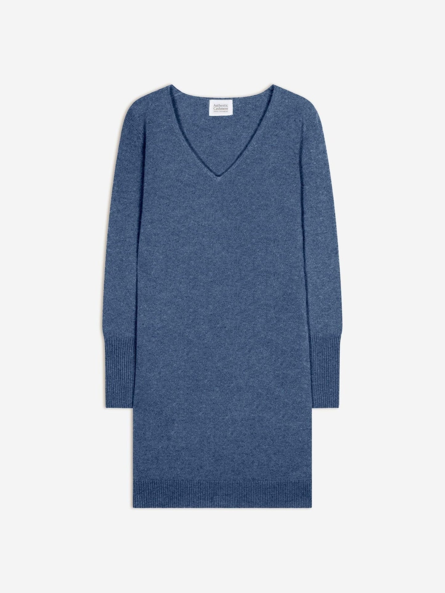 capelet robe col v bleu denim 100% cachemire