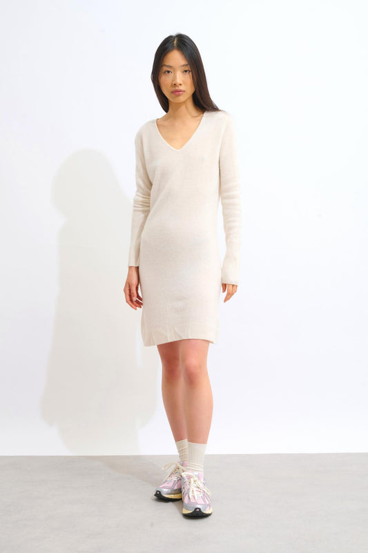 CAPELET ivory v-neck dress 100% cashmere