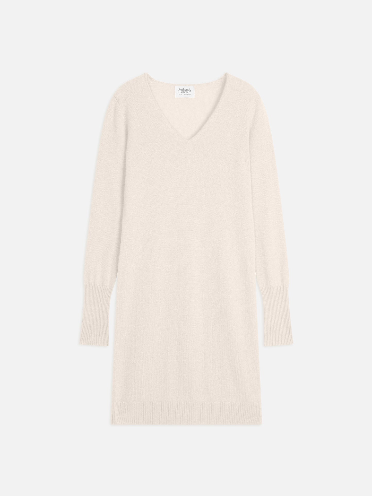 CAPELET Elfenbeinfarbenes Kleid mit V-Ausschnitt, 100 % Kaschmir