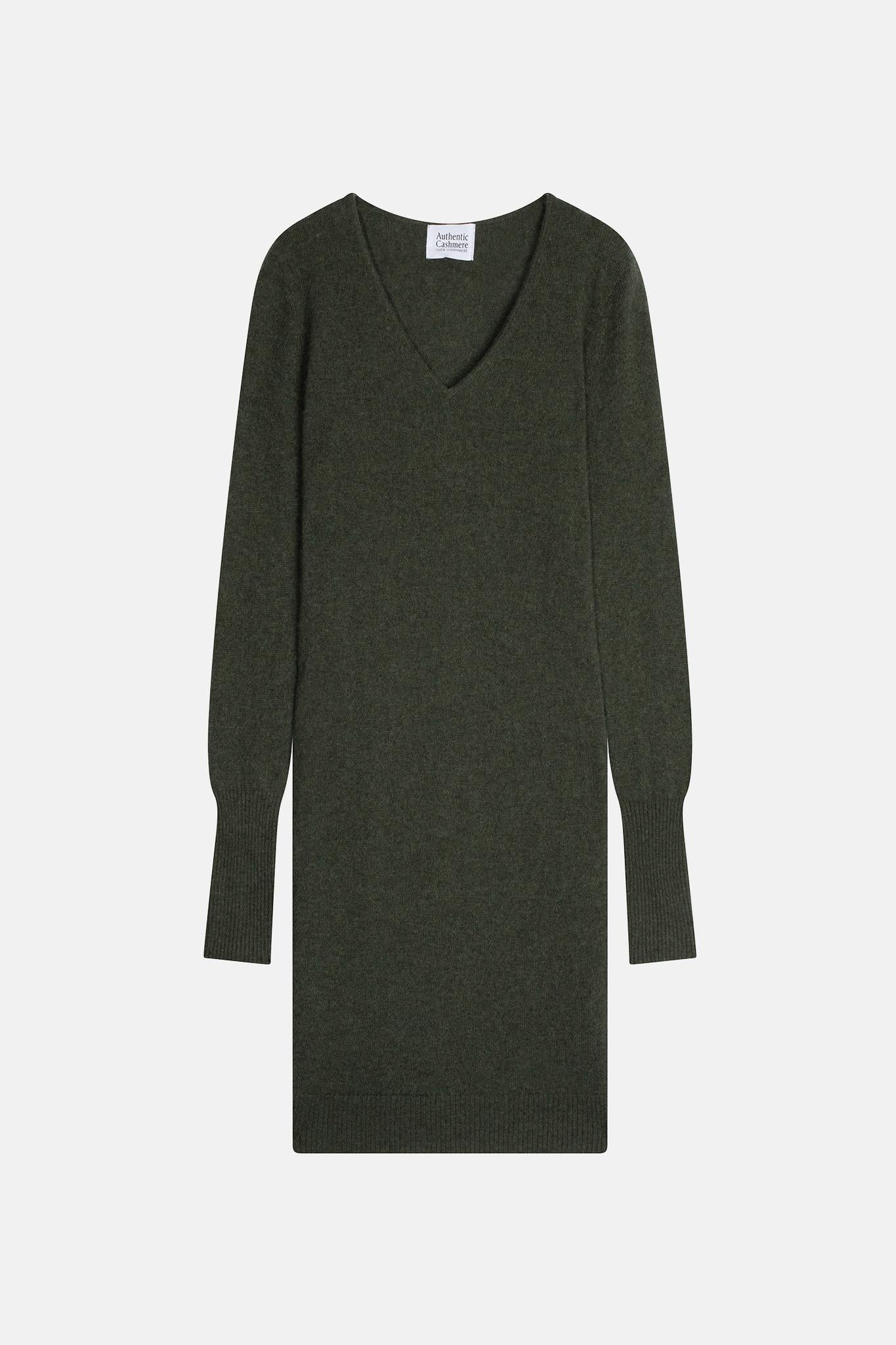 CAPELET robe col v kaki chiné 100% cachemire