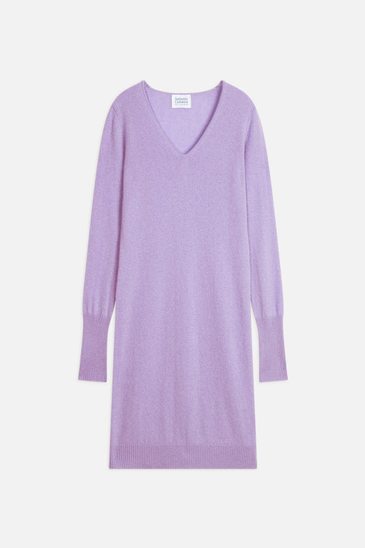 capelet robe col v mauve 100% cachemire