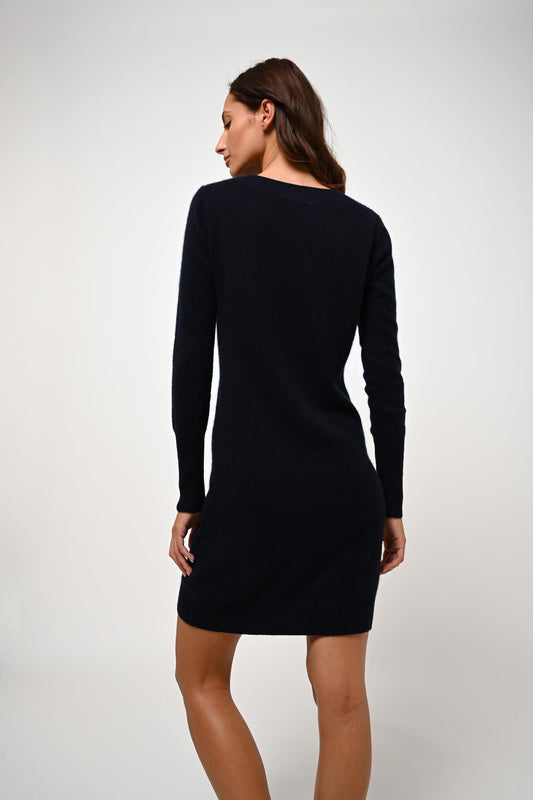 CAPELET v-neck dress navy 100% cashmere