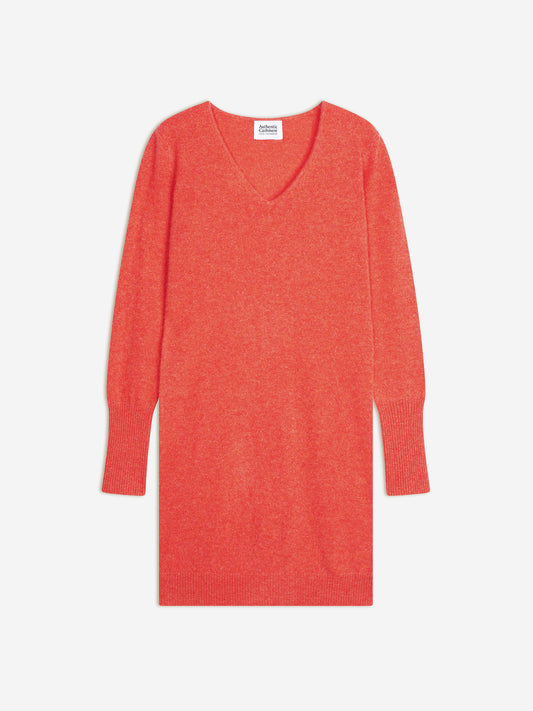CAPELET V-neck dress in orange heather, 100% cashmere