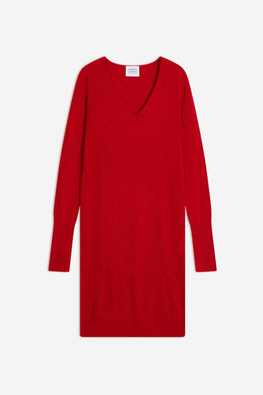 capelet robe col v rouge 100% cachemire