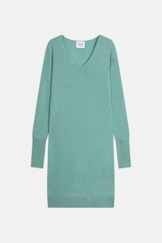 capelet robe col v vert chiné 100% cachemire