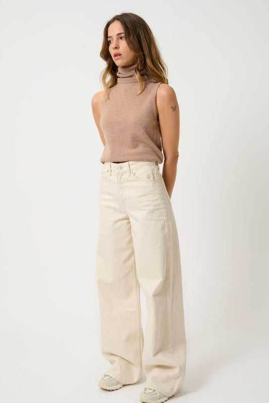 CAPUCIN sleeveless turtleneck sweater camel mottled 100% cashmere