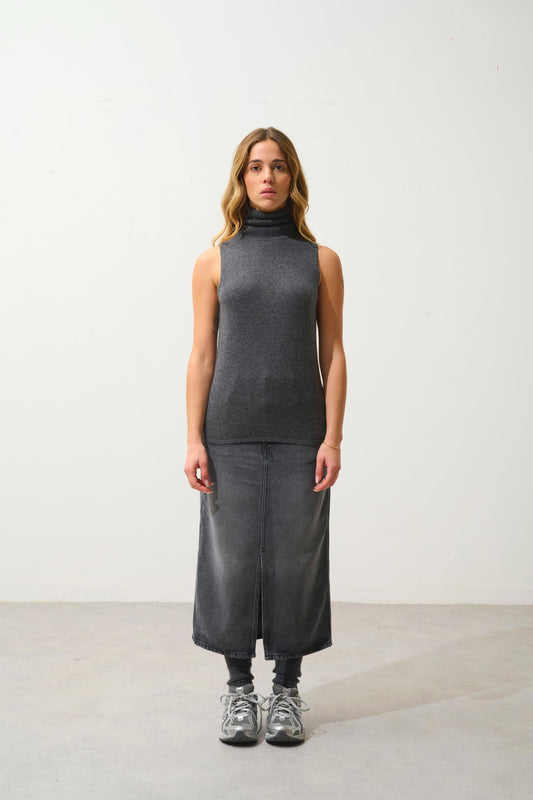 CAPUCIN sleeveless turtleneck sweater anthracite mottled 100% cashmere