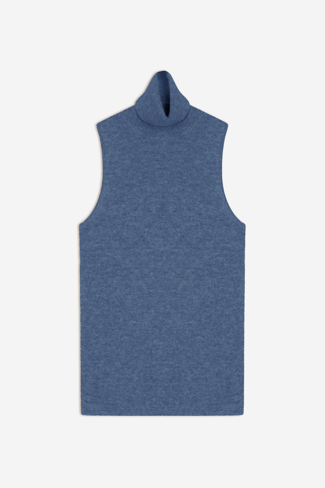 capucin pull col roulé sans manches bleu denim 100% cachemire