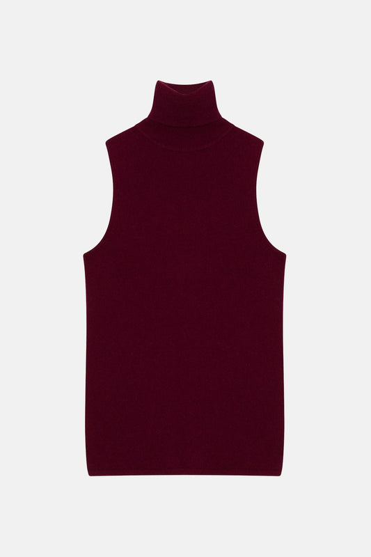 CAPUCIN burgundy sleeveless turtleneck sweater 100% cashmere