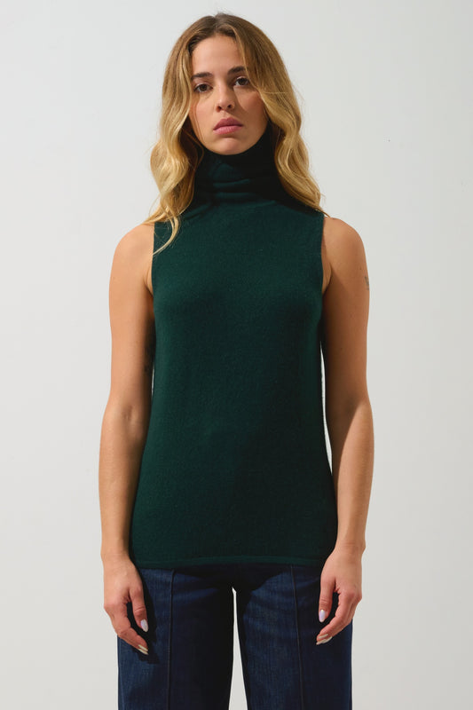 CAPUCIN ärmelloser Rollkragenpullover Zypresse 100% Kaschmir