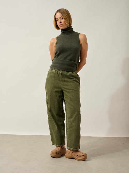 CAPUCIN ärmelloser Rollkragenpullover khaki meliert 100% Kaschmir