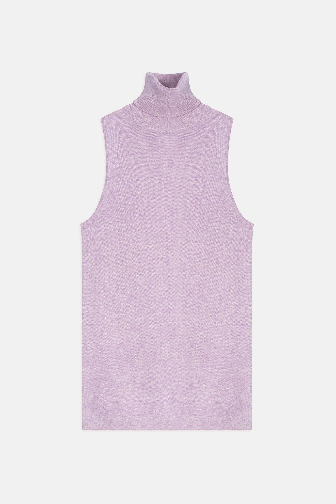 capucin pull col roulé sans manches mauve chiné 100% cachemire