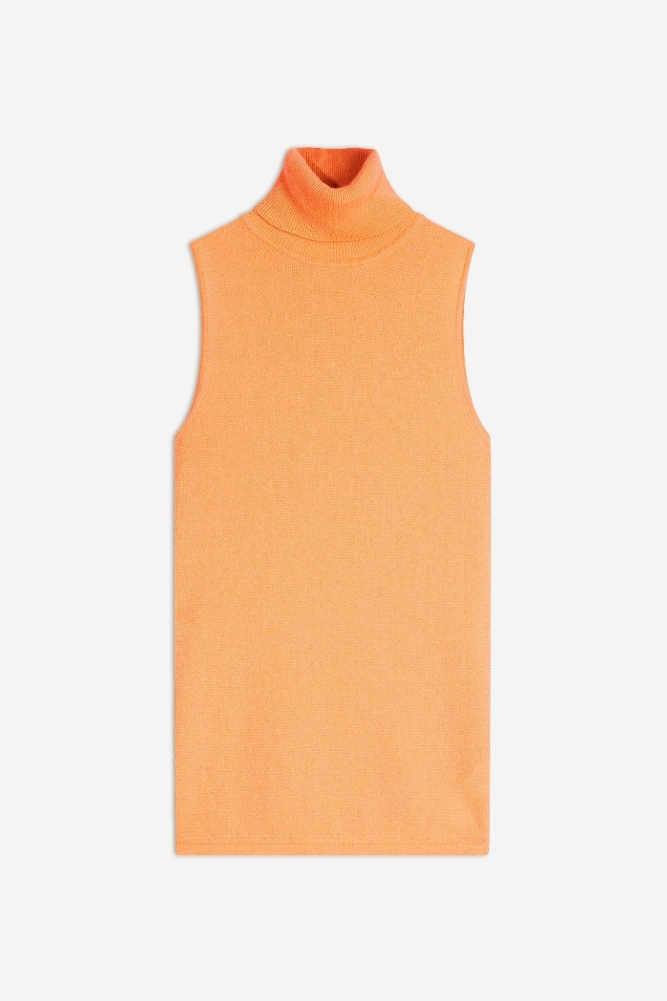 capucin pull col roulé sans manches melon 100% cachemire