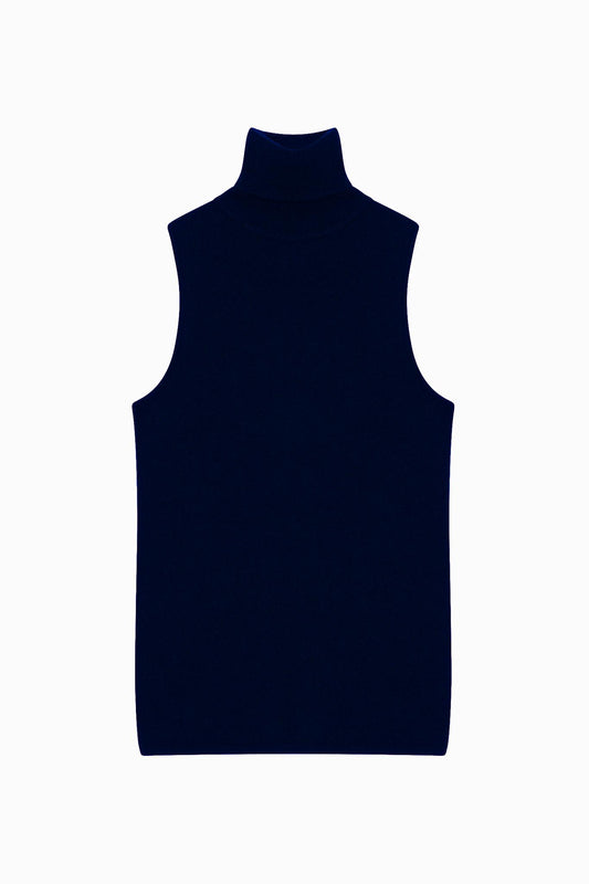 CAPUCIN navy sleeveless turtleneck sweater 100% cashmere