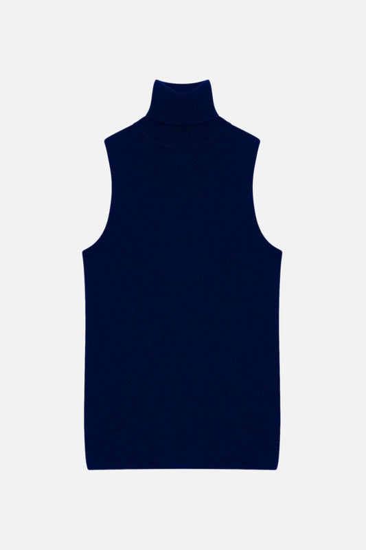 CAPUCIN navy sleeveless turtleneck sweater 100% cashmere