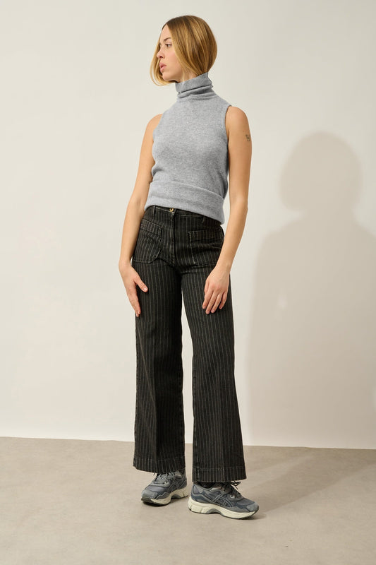 CAPUCIN pull col roulé sans manches nuage chiné 100% cachemire