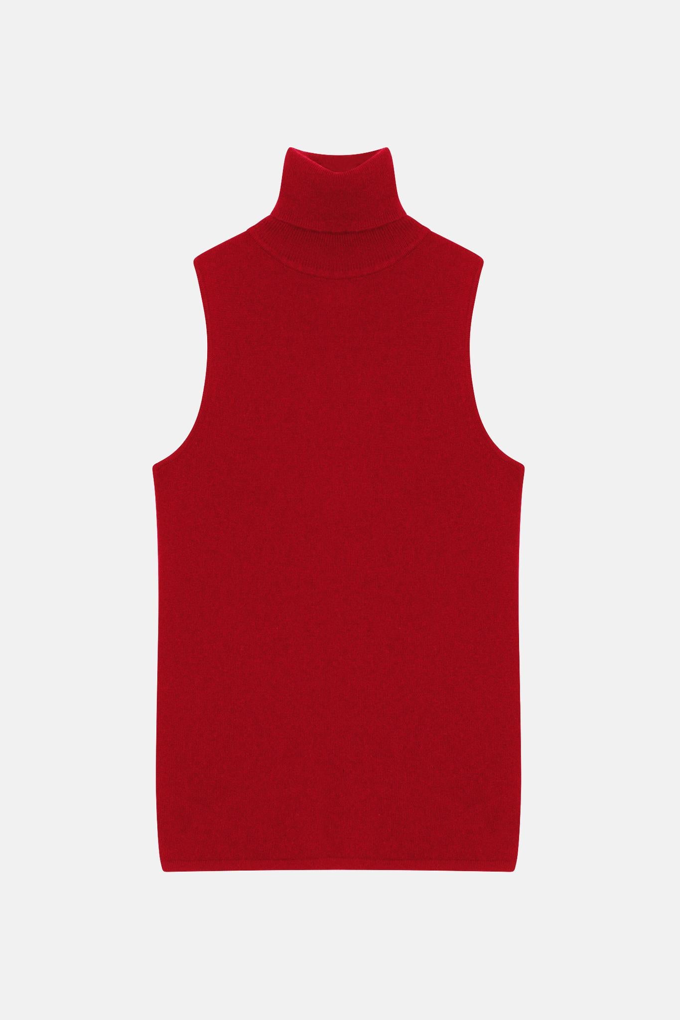 CAPUCIN red sleeveless turtleneck sweater 100% cashmere