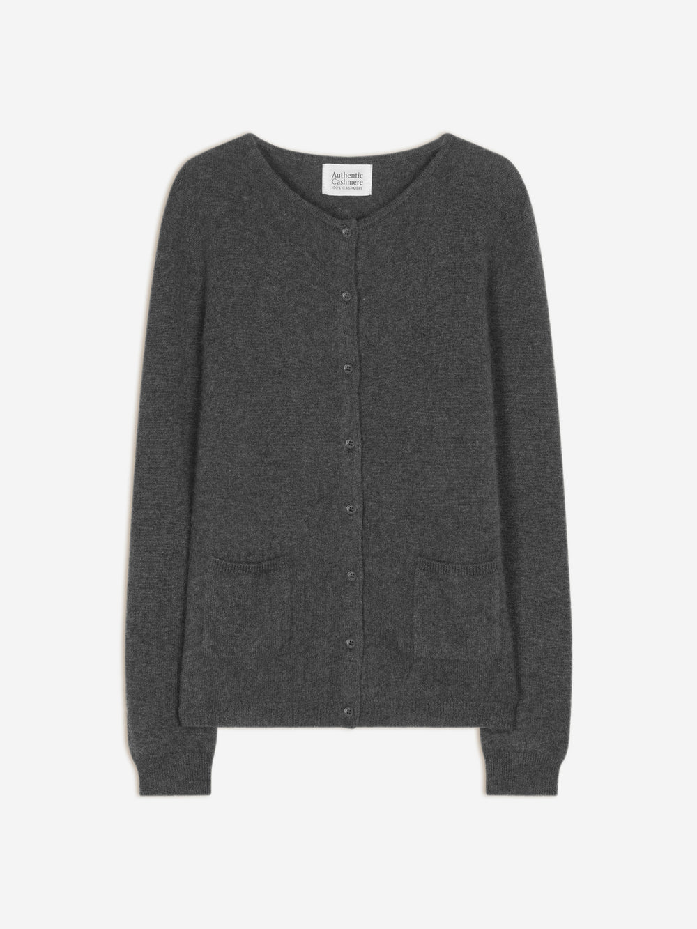 CARON cardigan col rond anthracite chiné 100% cachemire