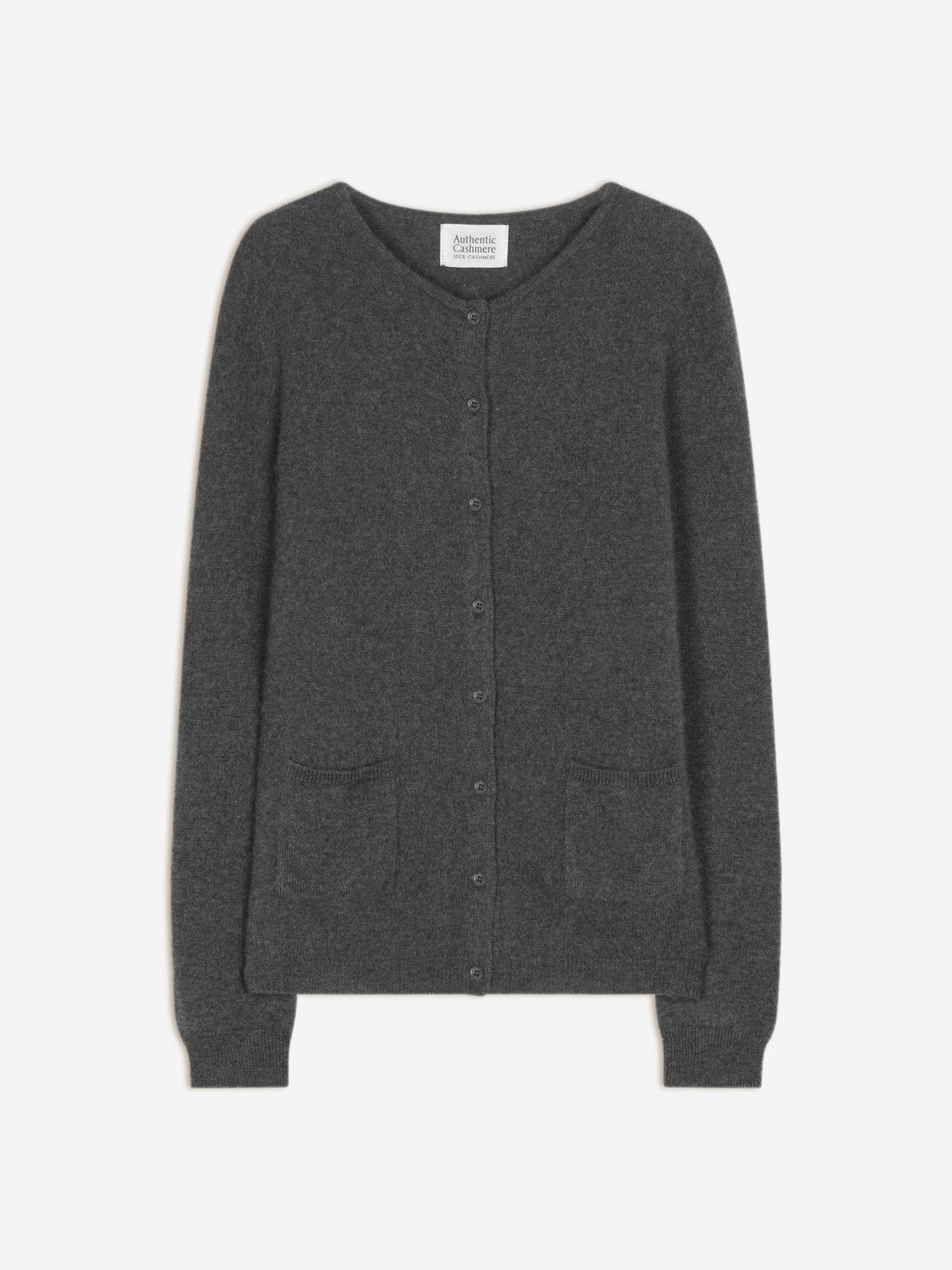 CARON cardigan col rond anthracite chiné 100% cachemire