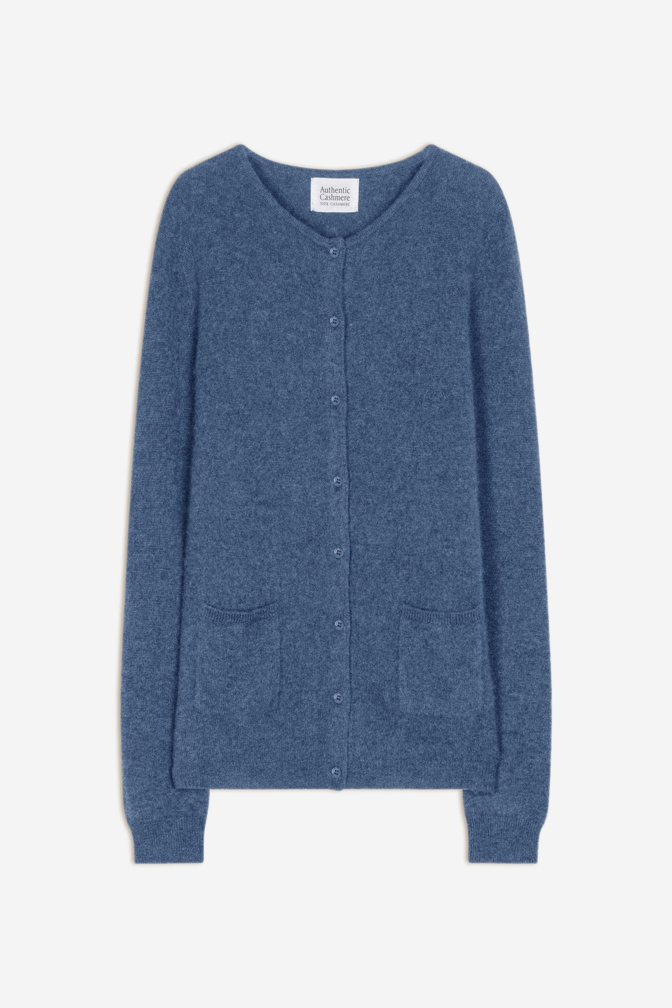 caron cardigan col rond bleu denim 100% cachemire