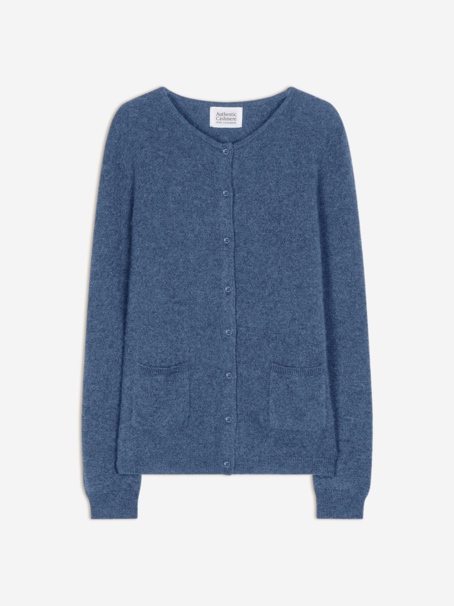 CARON cardigan col rond bleu denim 100% cachemire