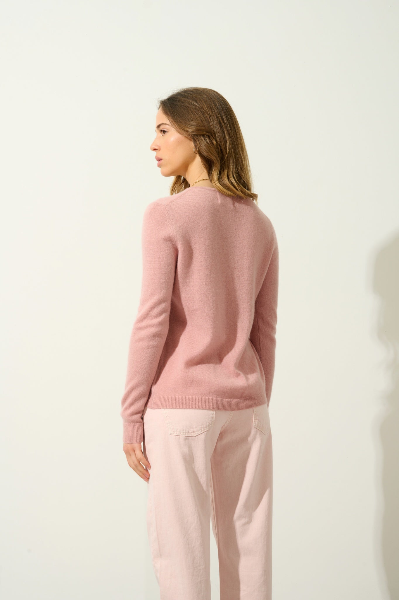 CARON cardigan col rond bois de rose 100% cachemire