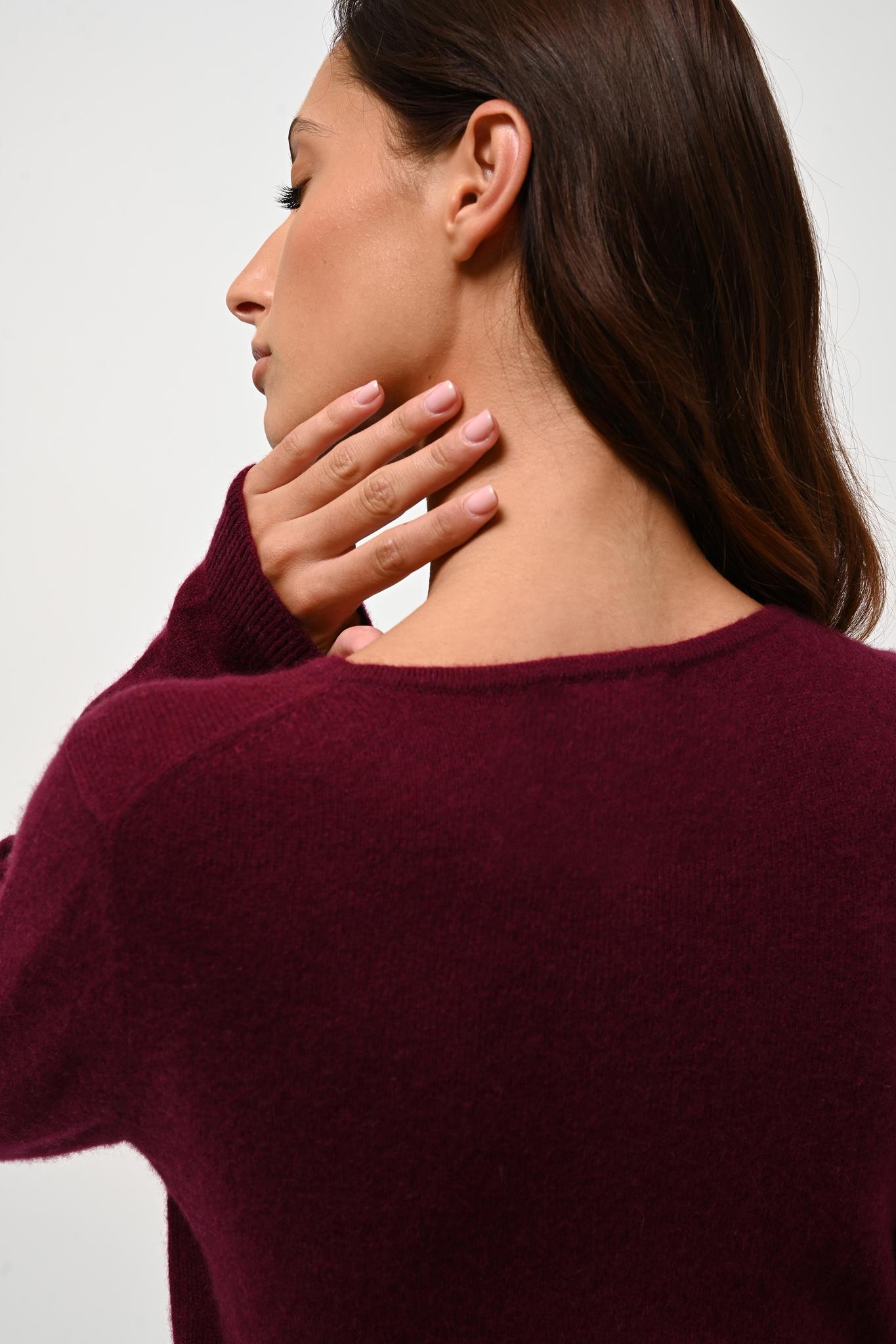 CARON burgundy round-neck cardigan 100% cashmere