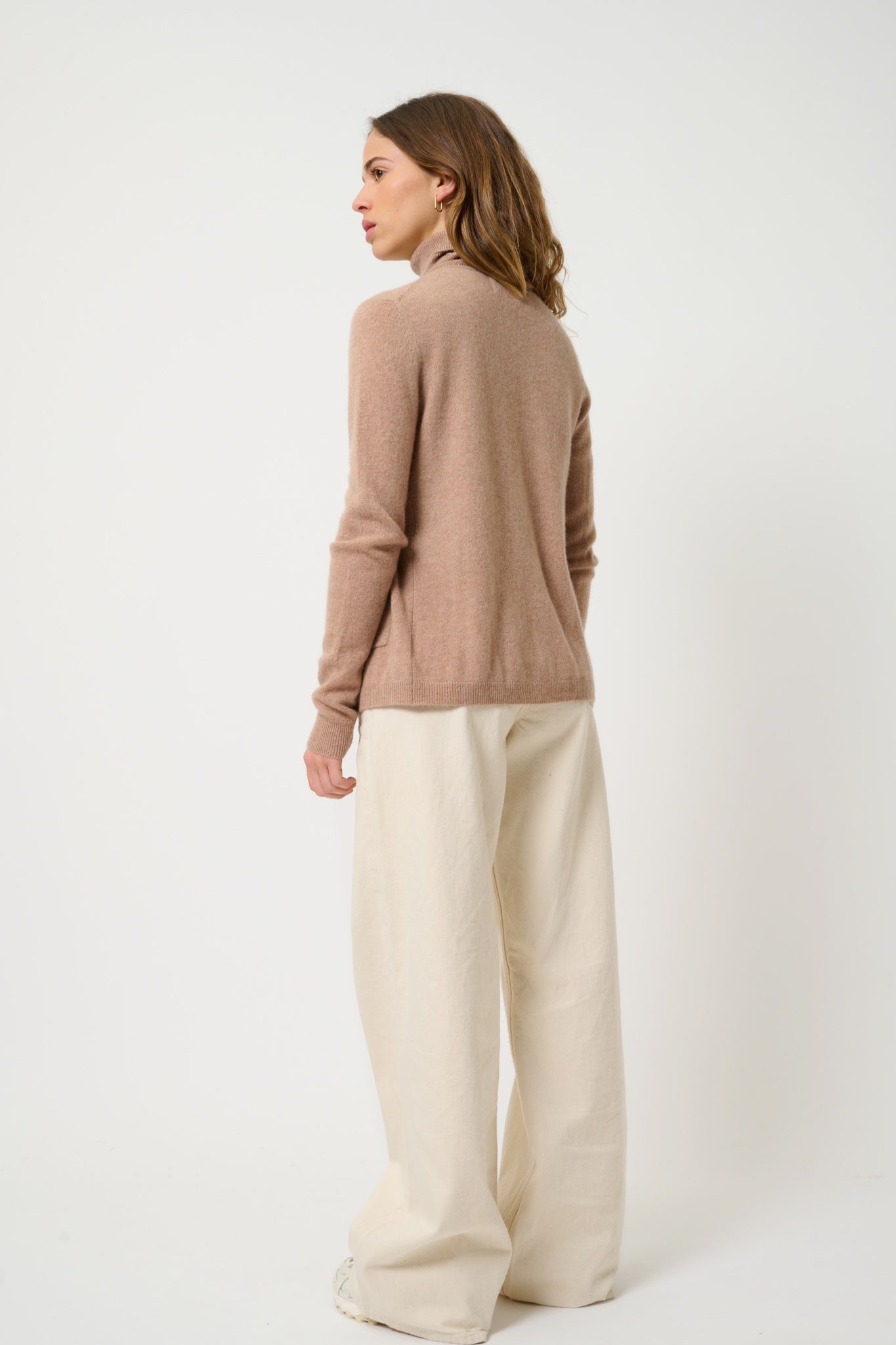 CARON Kamelmelierter Rundhals-Cardigan 100% Kaschmir