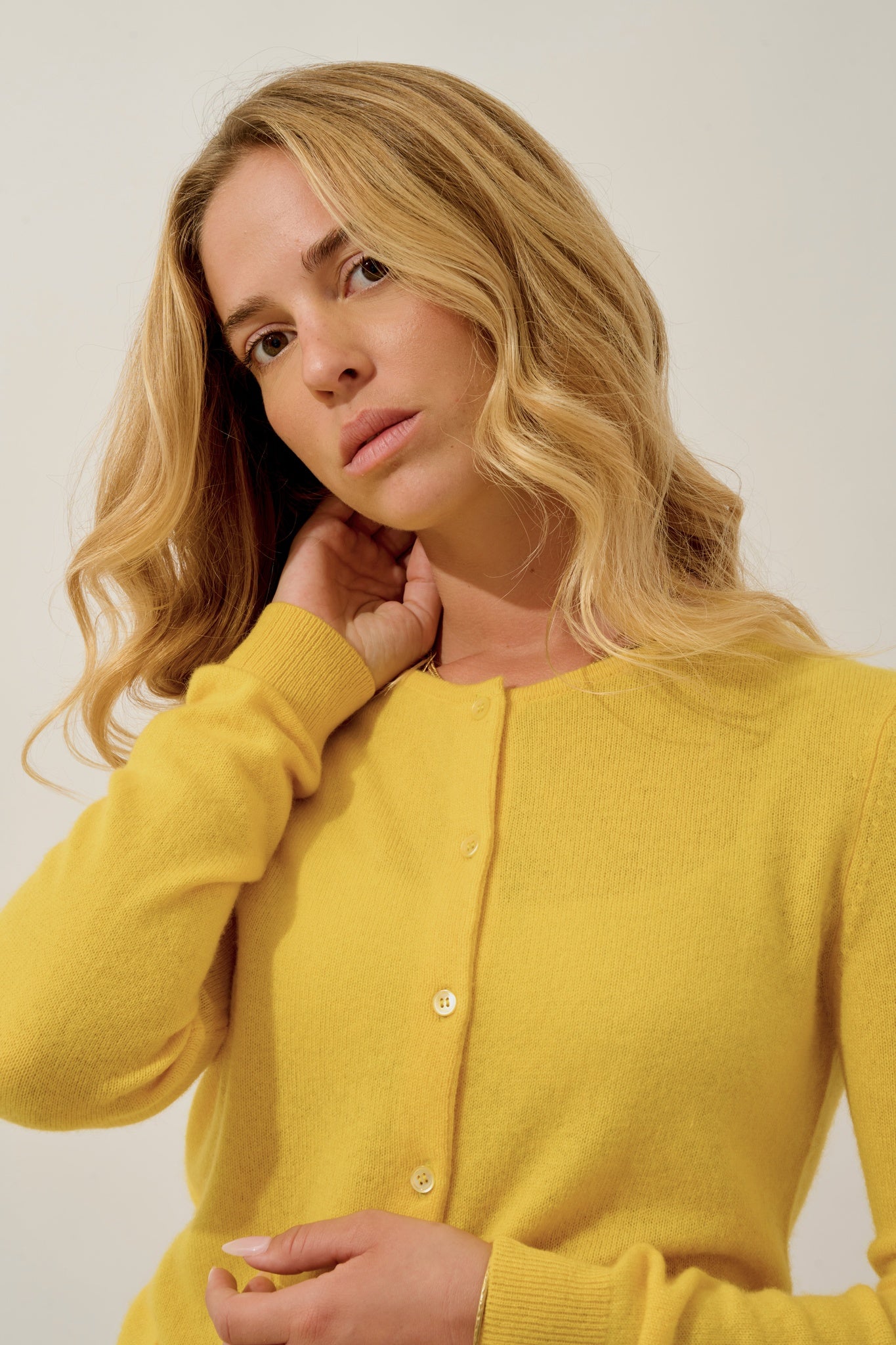 CARON cardigan col rond cédrat 100% cachemire