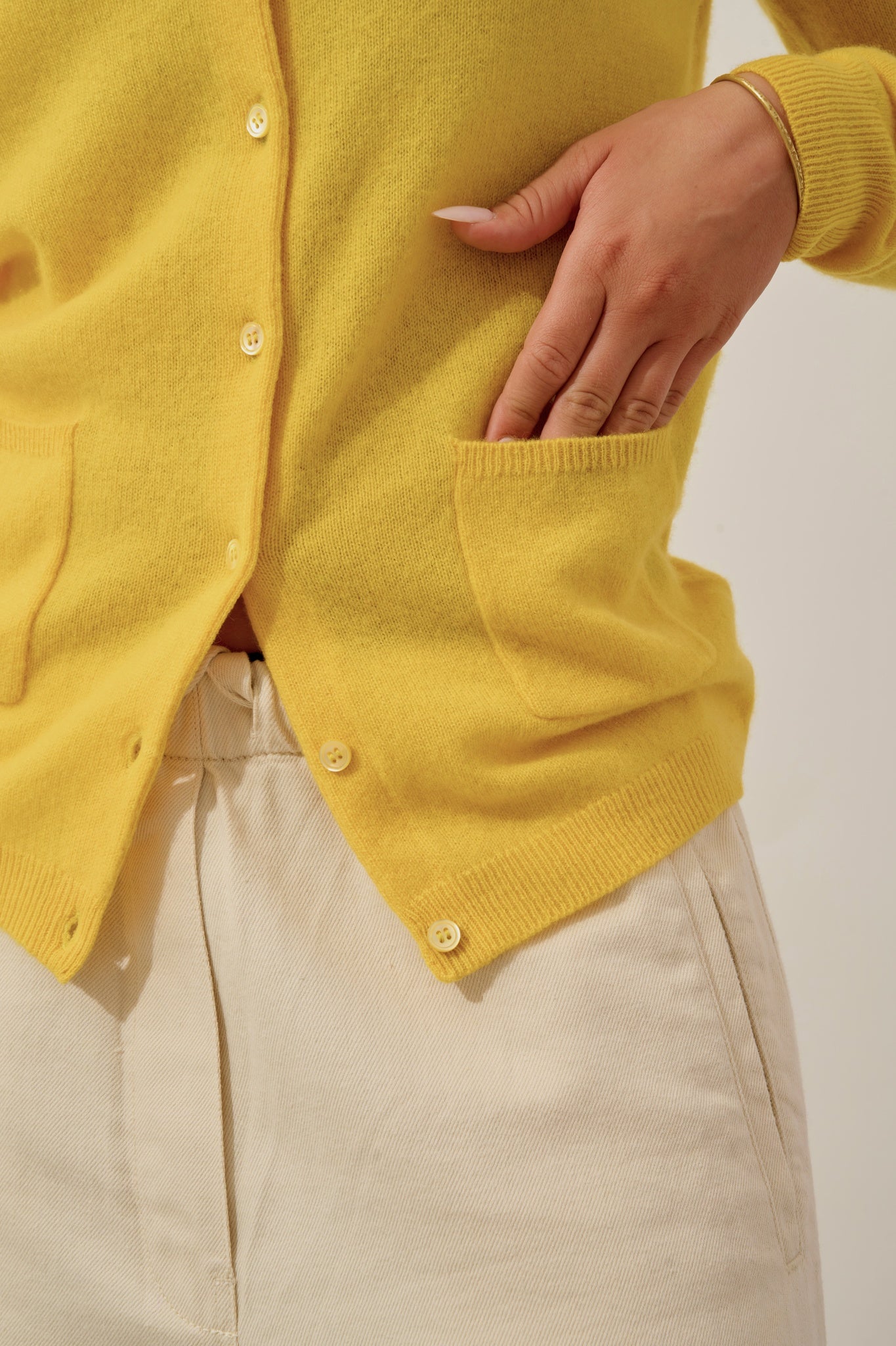 CARON cardigan col rond cédrat 100% cachemire