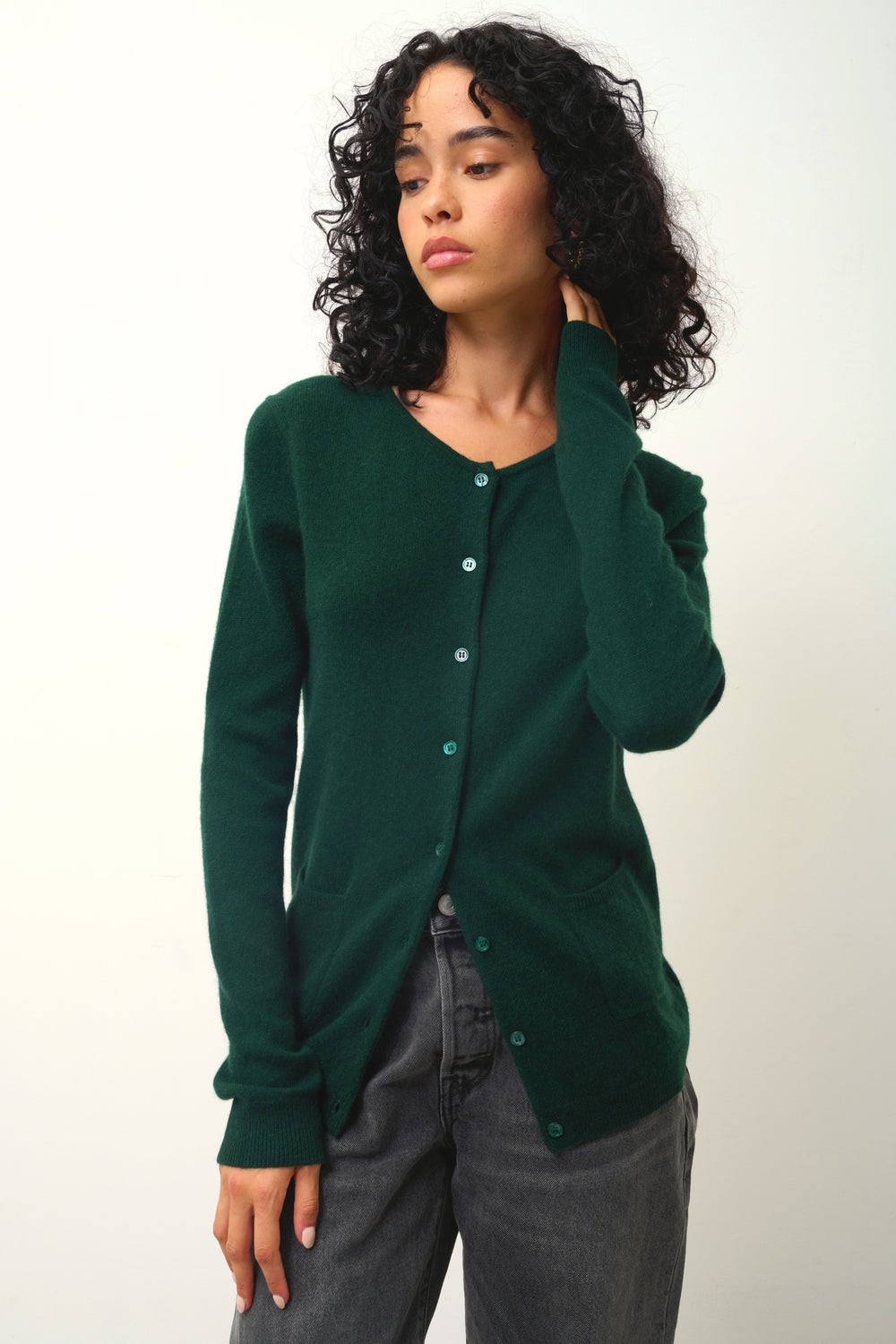 CARON cardigan col rond cyprès 100% cachemire