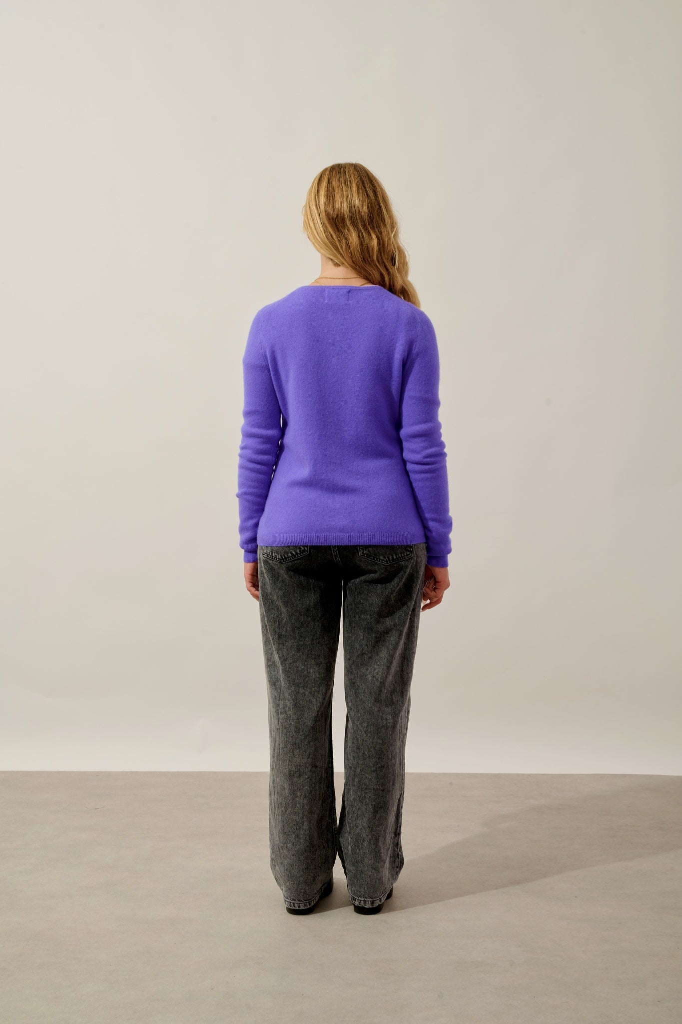 CARON cardigan col rond lavandin 100% cachemire