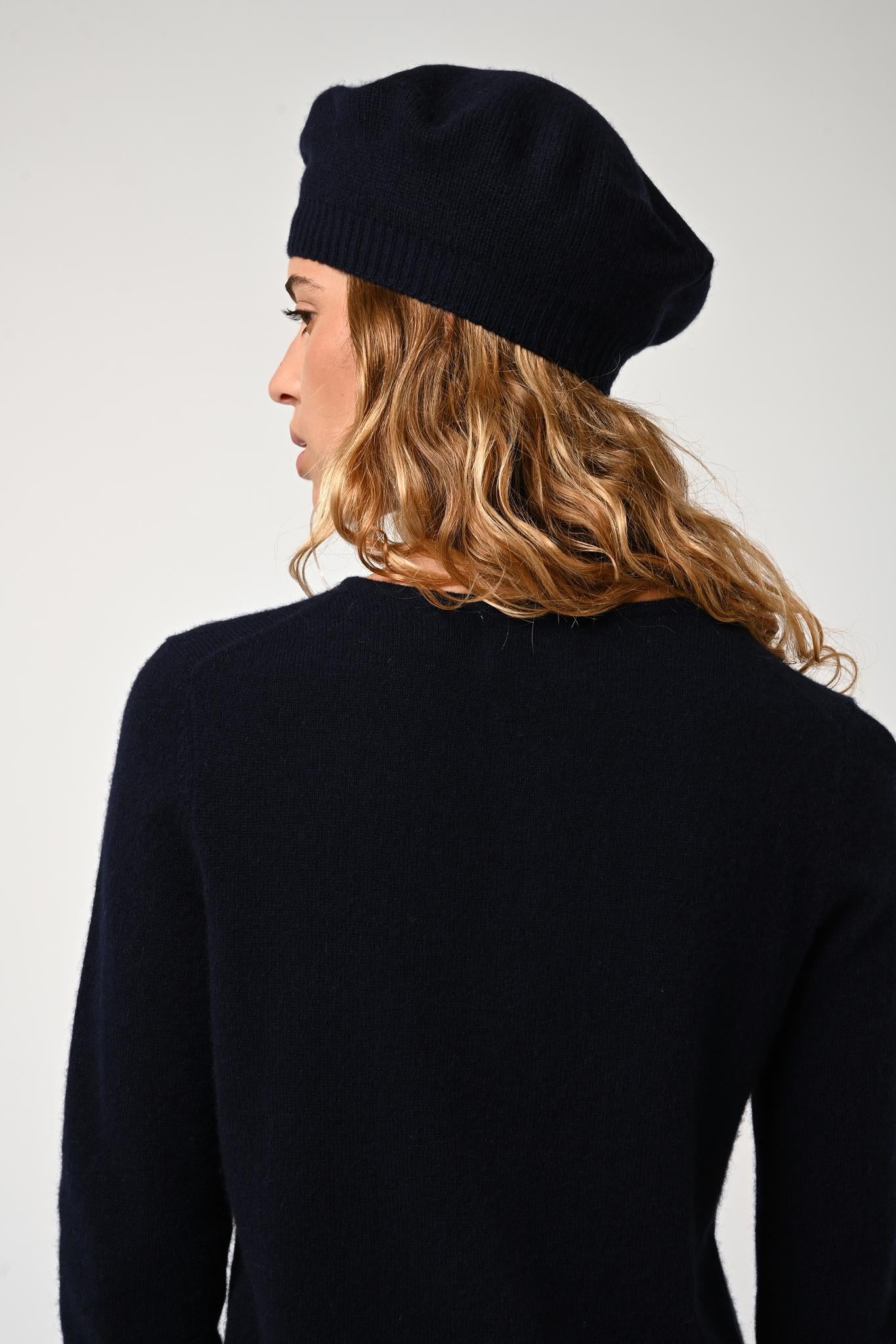 CARON cardigan round neck navy 100% cashmere