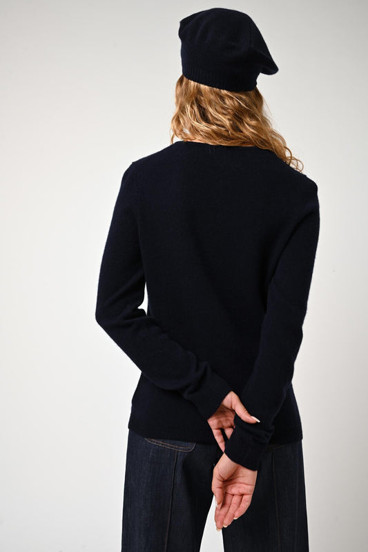 CARON cardigan round neck navy 100% cashmere