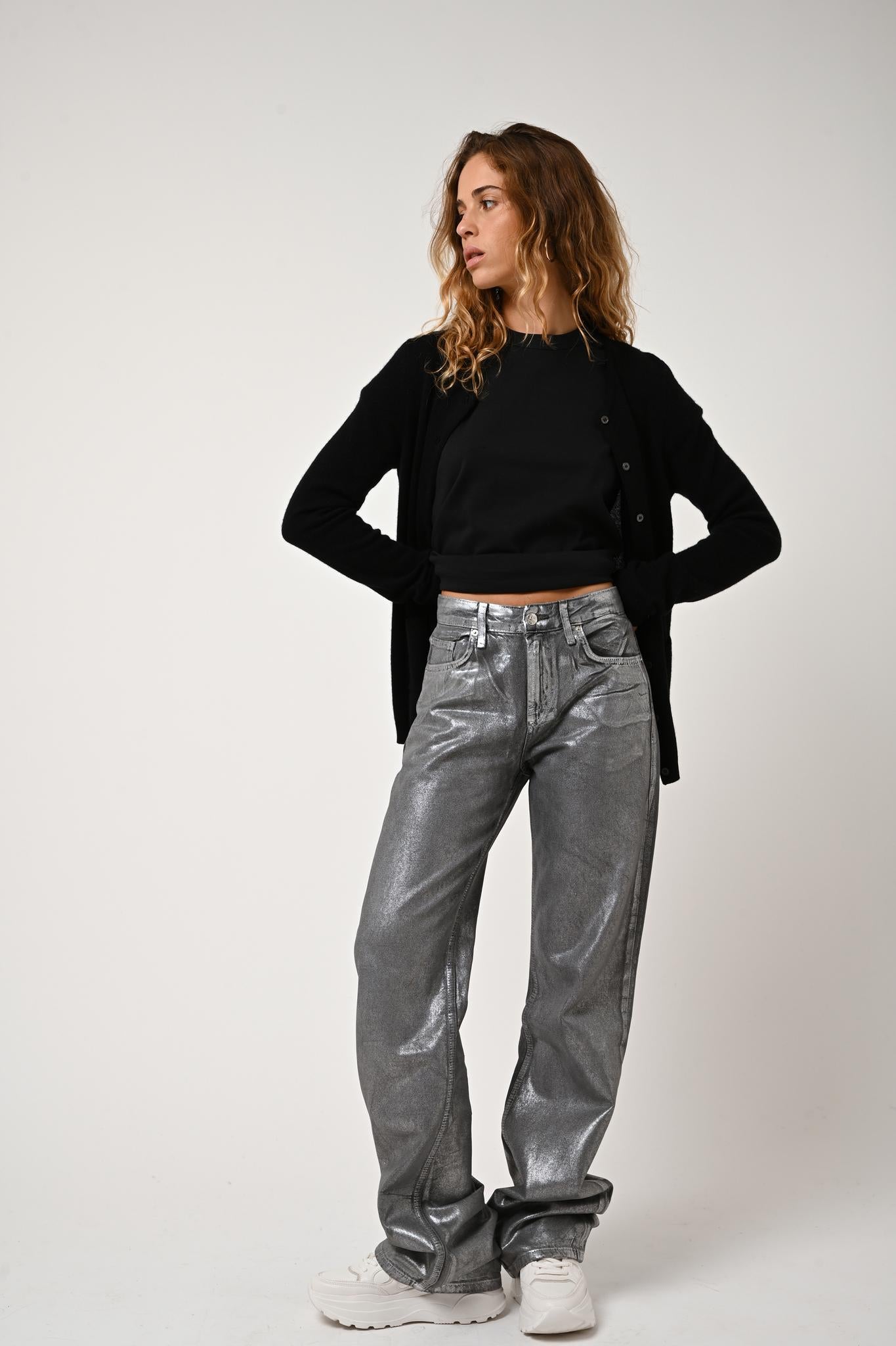 CARON black round-neck cardigan 100% cashmere