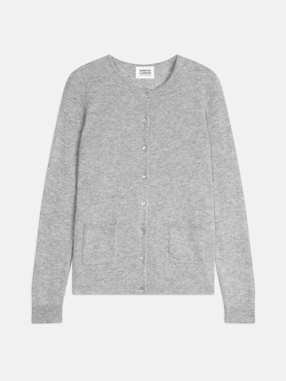 CARON Rundhals-Cardigan in melierter Wolke, 100 % Kaschmir