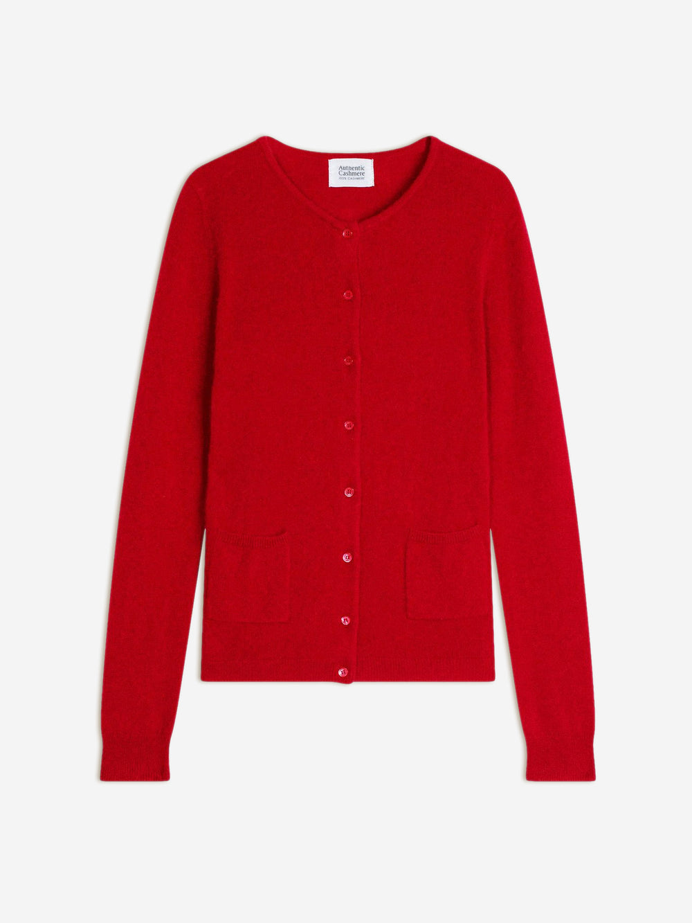 CARON rote Rundhals-Strickjacke 100 % Kaschmir