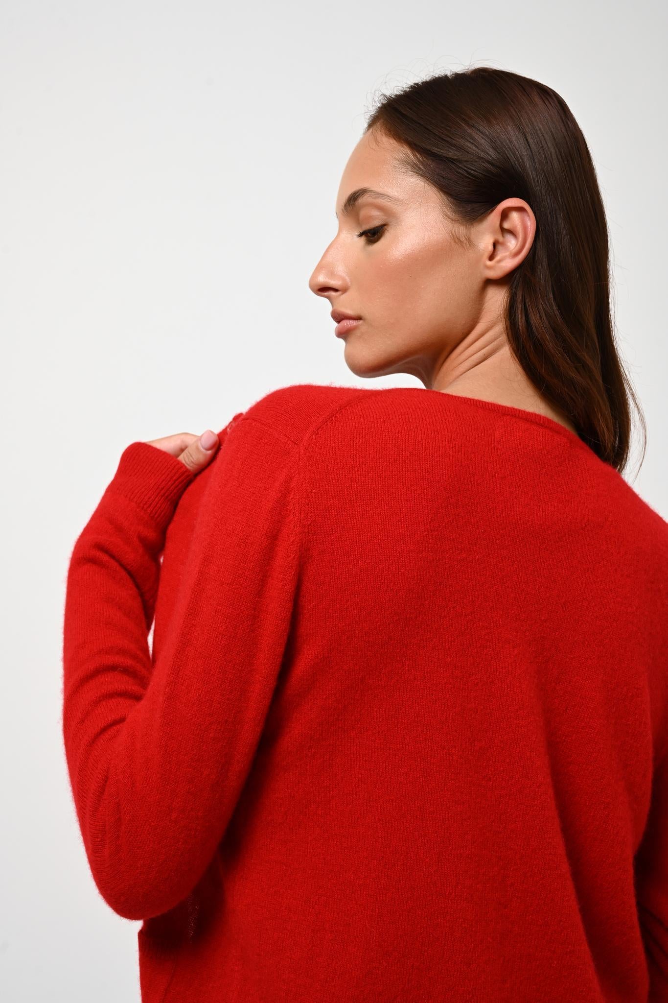 CARON red round-neck cardigan 100% cashmere