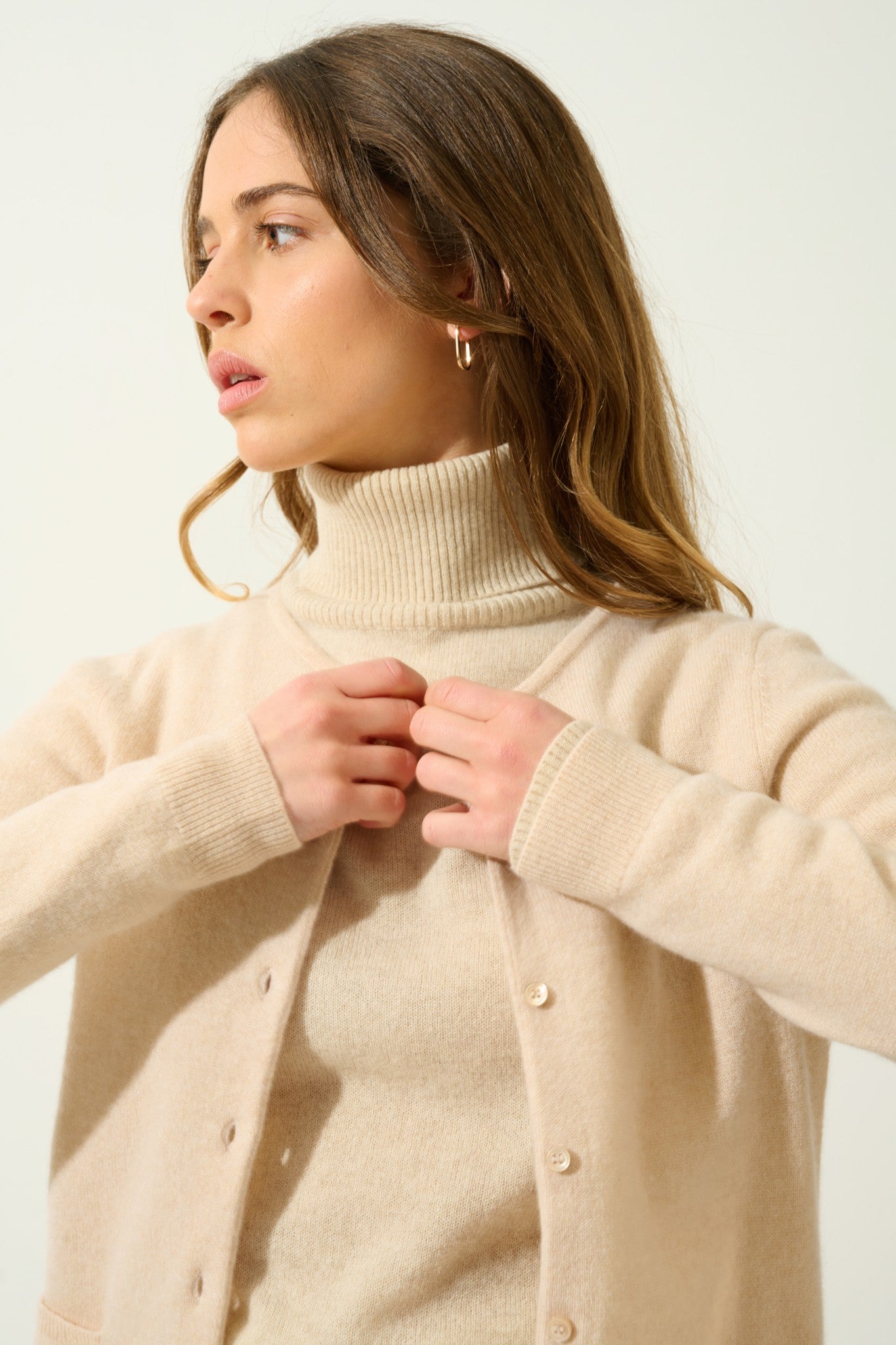 caron cardigan col rond sable 100% cachemire