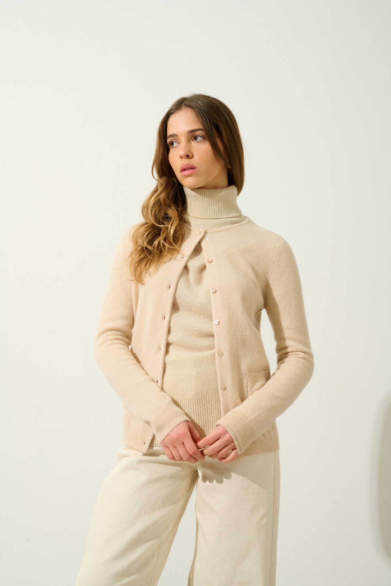 caron cardigan col rond sable 100% cachemire