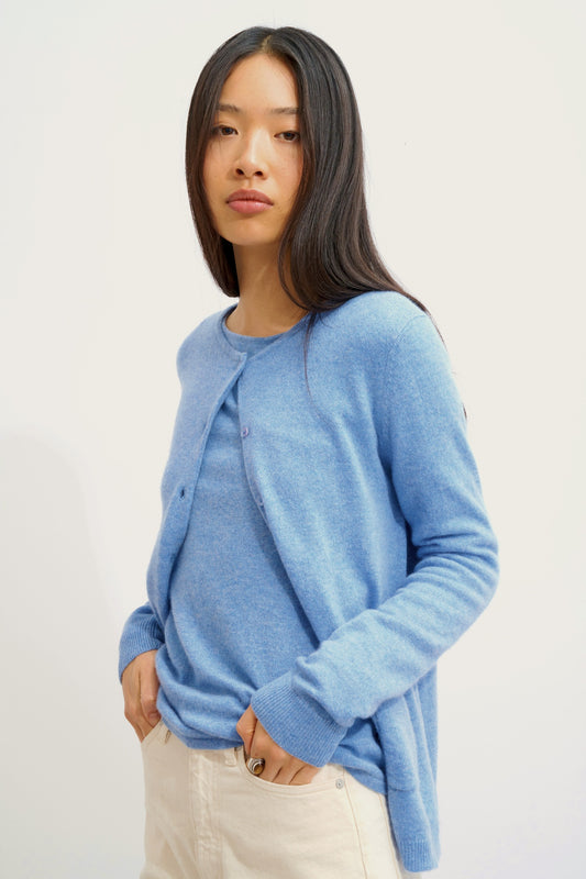 CARON cardigan col rond sky 100% cachemire